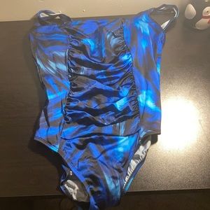 Longitude Feel the Fit One Piece Swimsuit Blue and Black Size 14